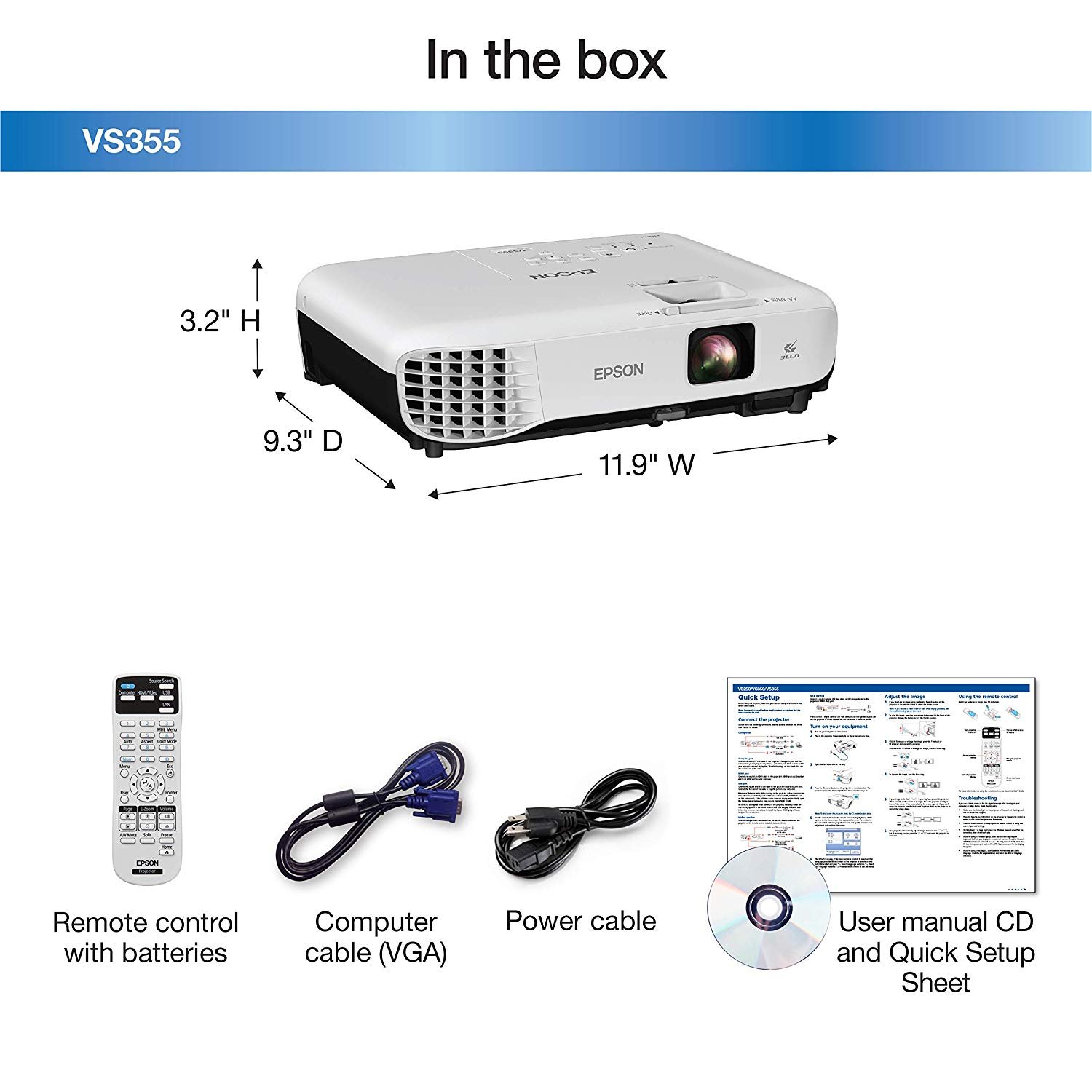 Epson VS345 WXGA 3LCD Projector 3000 Lumens Color Brightness