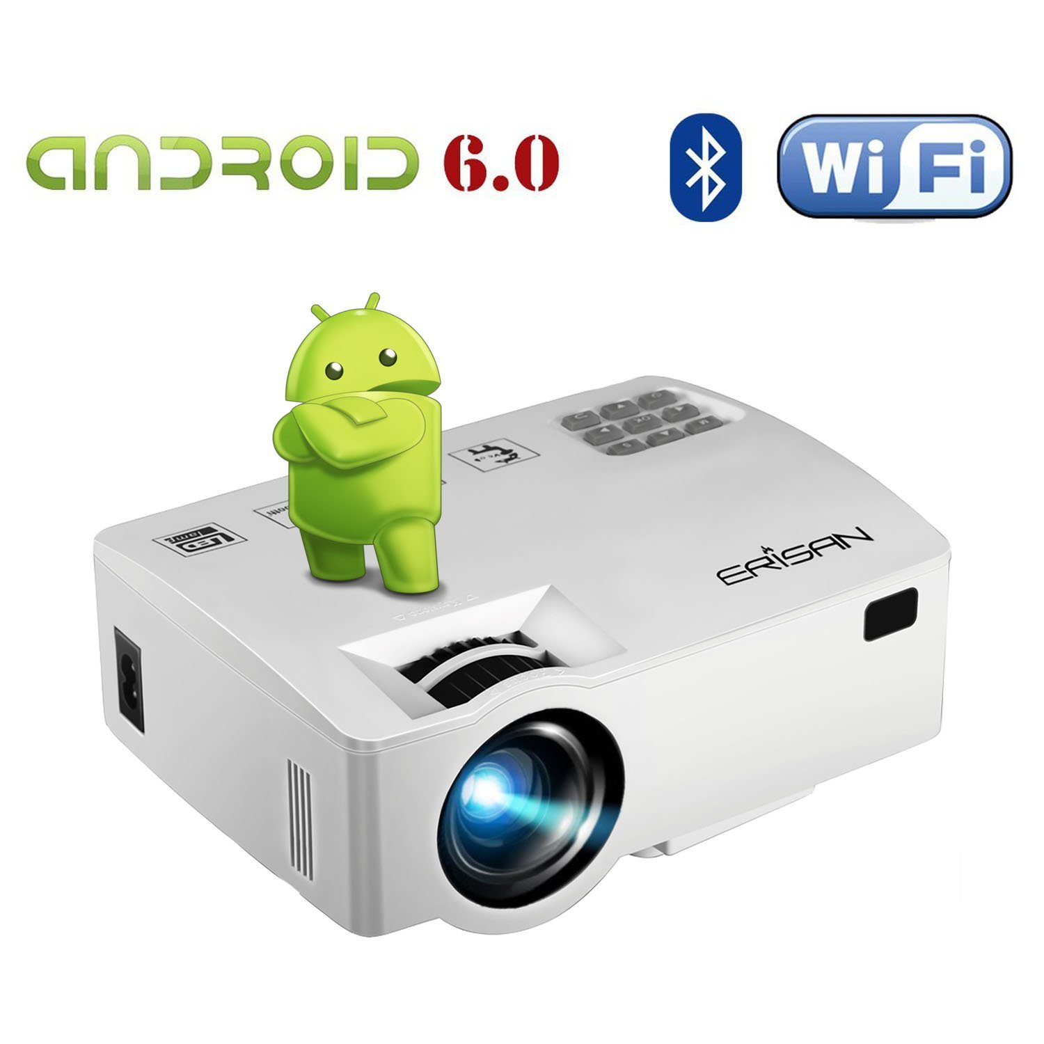 ERISAN Android 6.0 Projector (Warranty Included), Built-in Wi-Fi