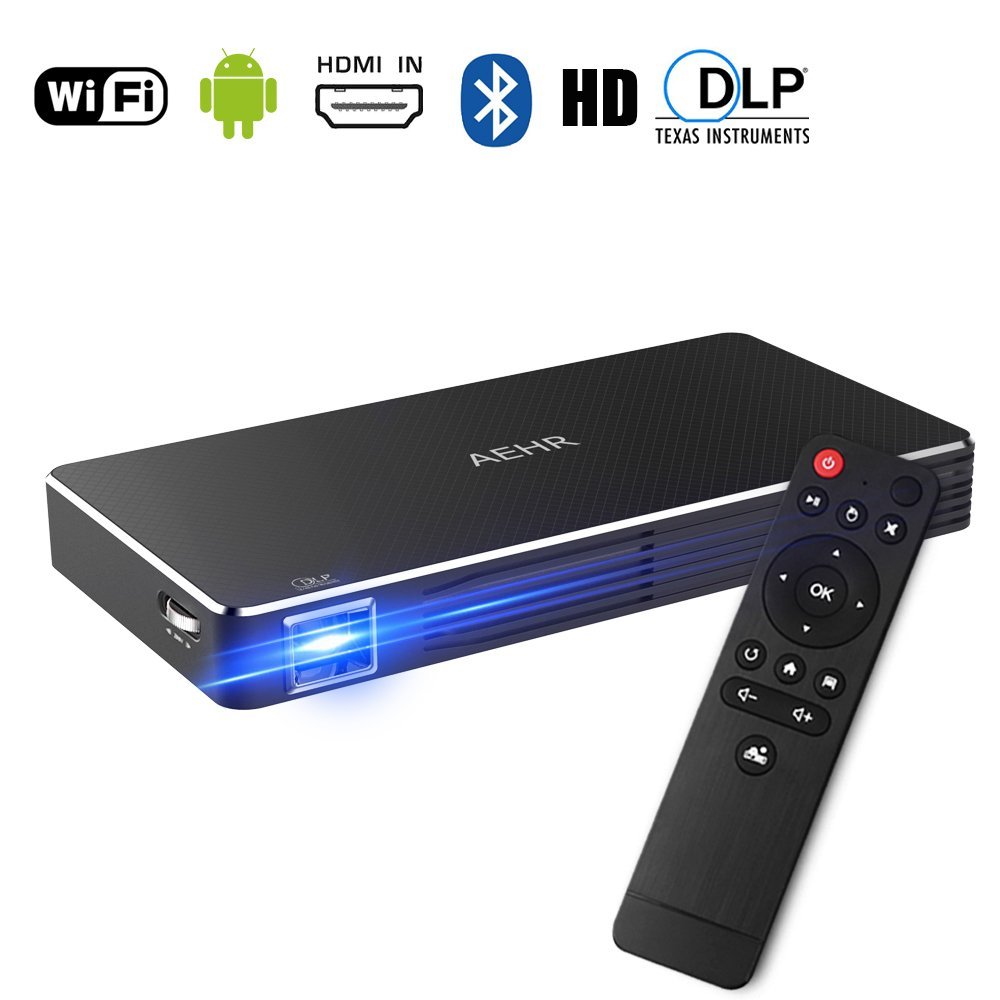 AEHR Mini Android Smart Projector Pico Portable DLP Wifi Wireless Home Cinema Projector, Big Screen Support Full HD 1080P Flash/USB/HDMI/Bluetooth/Remote Control for Home Outdoor Backyard Cinema.