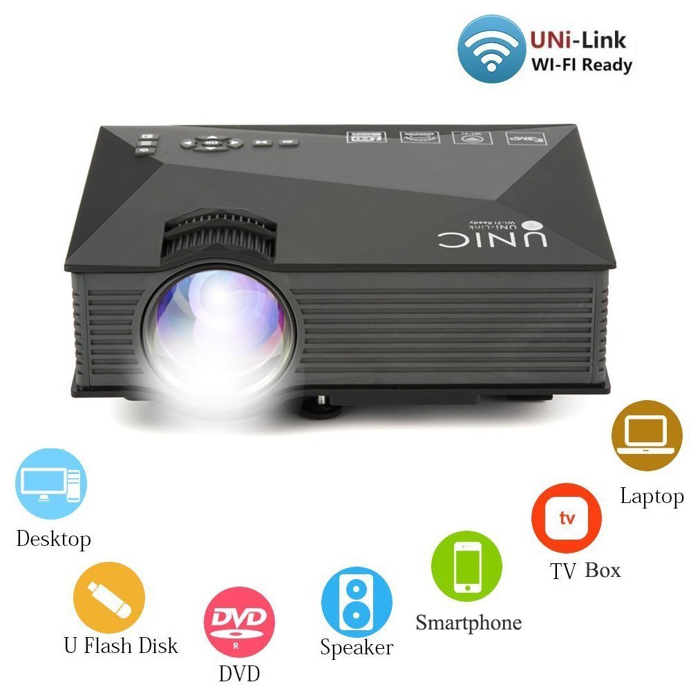 Mini Projector UC46 Portable Multimedia Home Cinema Theater 1200 Lumens LED Projection with USB VGA HDMI SD Card AV WiFi for Party,Home Entertainment,20000 Hours Led Life with Remote