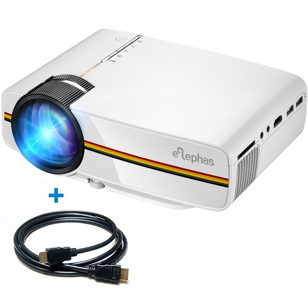 ELEPHAS LED Mini Video Projector, With 1200 Luminous Efficiency Support 1080P Portable Pico Projector Ideal for Home Theater Cinema Movie Entertainment Games Parties, White