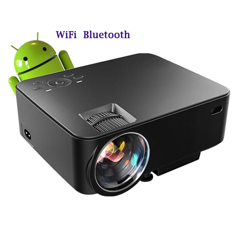 Android Wireless Projector,2017 updated 1500 Lumens LED Smart Portable Multimedia Video Projector for Home Cinema Support Full HD 1080P Bluetooth WIFI RJ45 HDMI VGA AV USB Input
