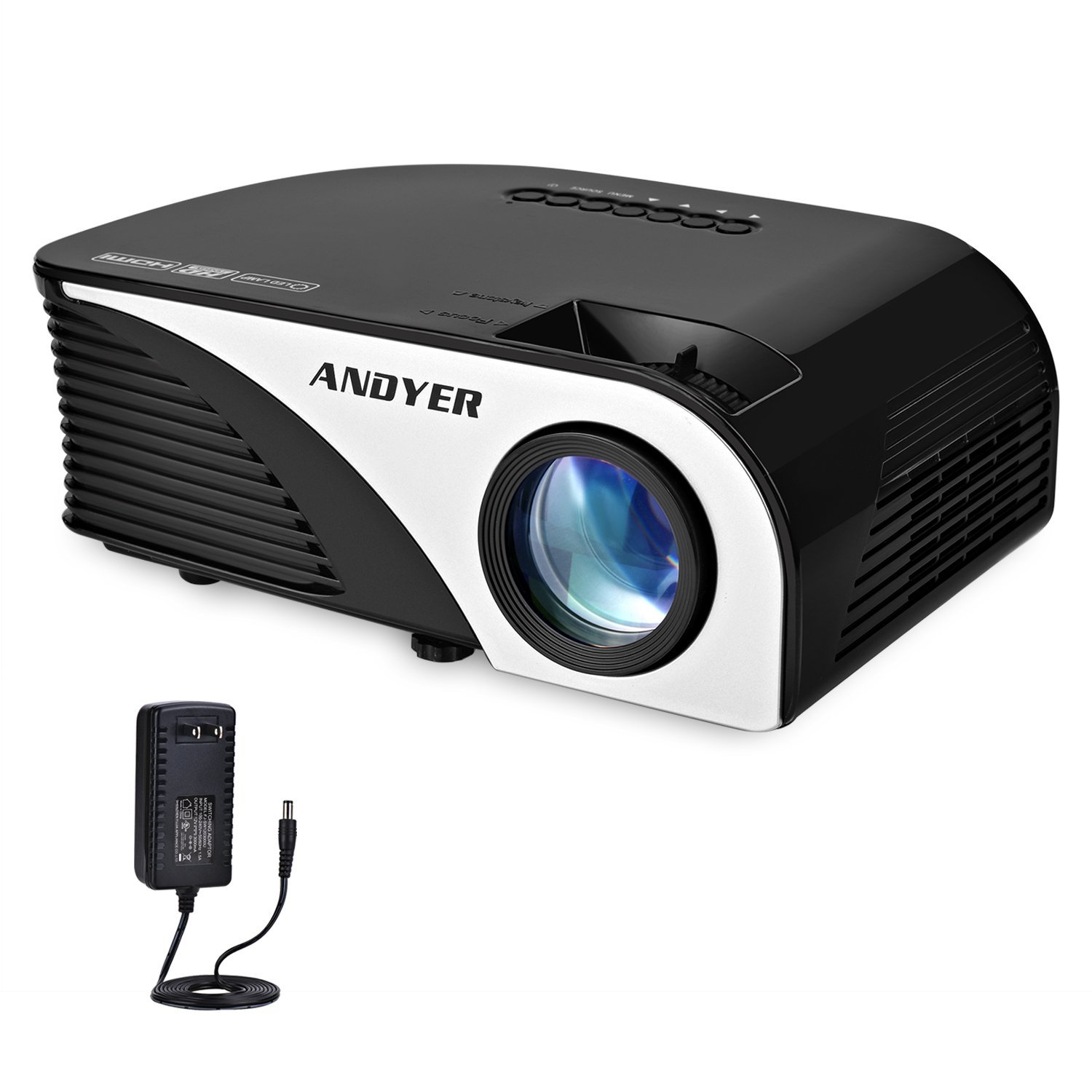 Projector, Andyer 805B-Plus Portable Projector LED Mini Projector 1080P 1500 Luminous Efficiency 150'' for Home Cinema Theater/Game/TV Show Support PC Laptop USB TV Box iPad iphone Smartphone-Black