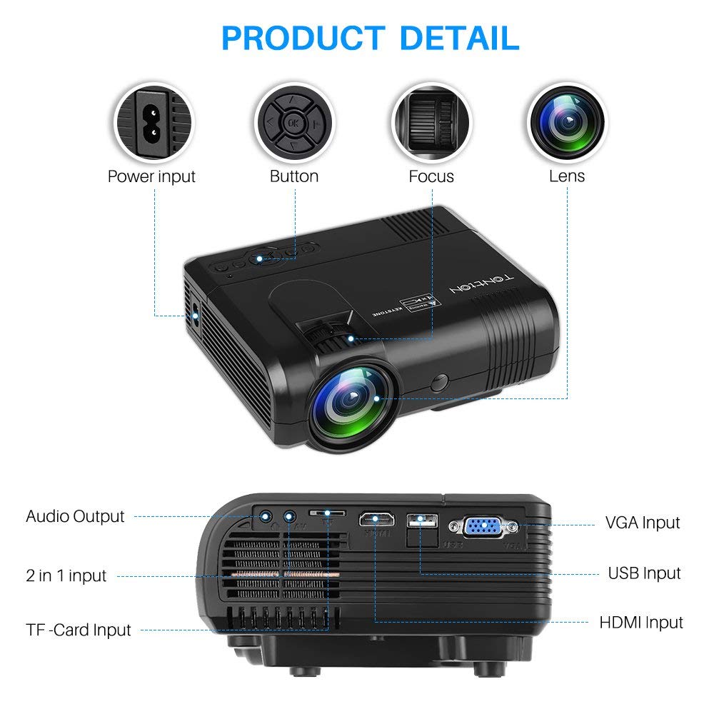 Tontion 2400 Lux Video Projector 1080P Full HD Mini Projector