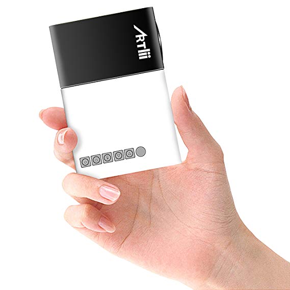 Pico Projector, Artlii Movie iPhone Mini Pocket Laptop Smartphone Projector for Home Cinema Video Party - Black&White