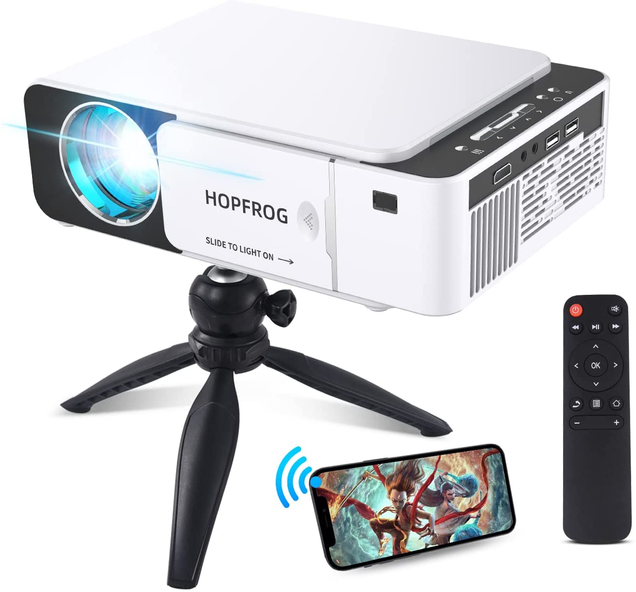 1080P Projector with WiFi Tripod Mount Bundle, HOPFROG Portable Phone Projecter