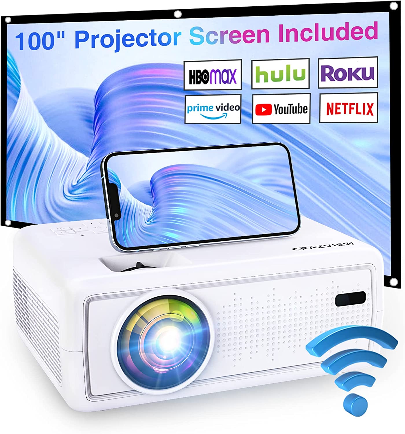 CRAZVIEW Projector with WiFi and Bluetooth