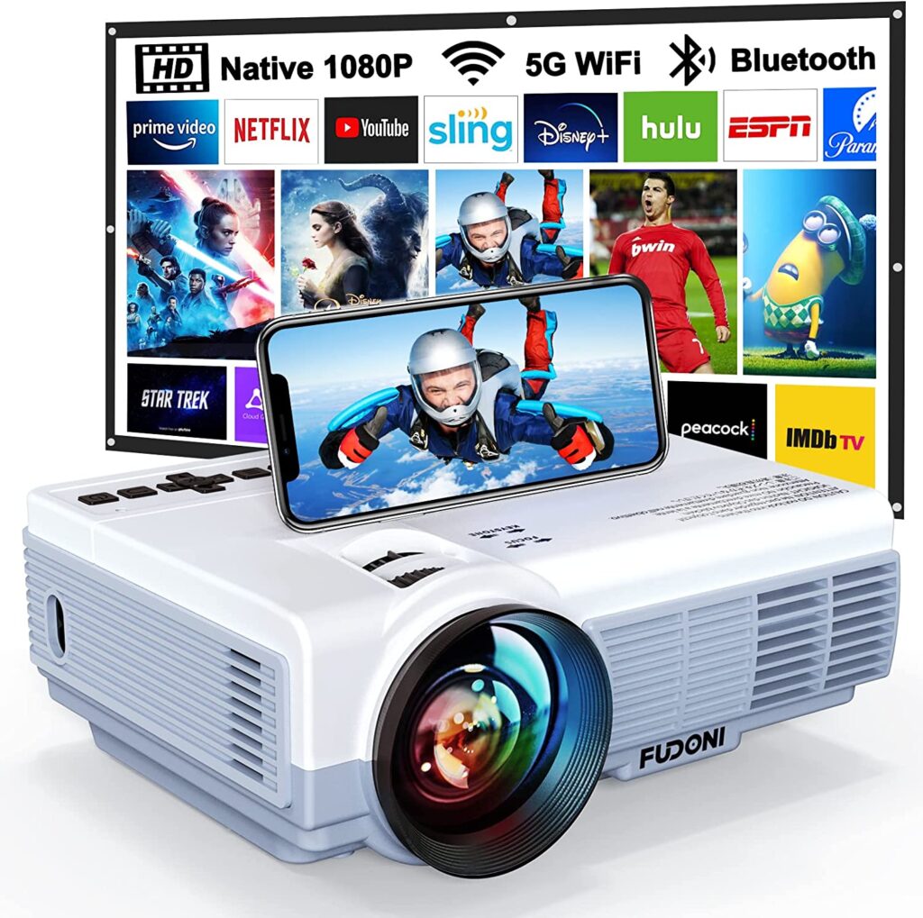 Fudoni Projector, with 5G WiFi and Bluetooth Native 1080P 9500L 4K Supported