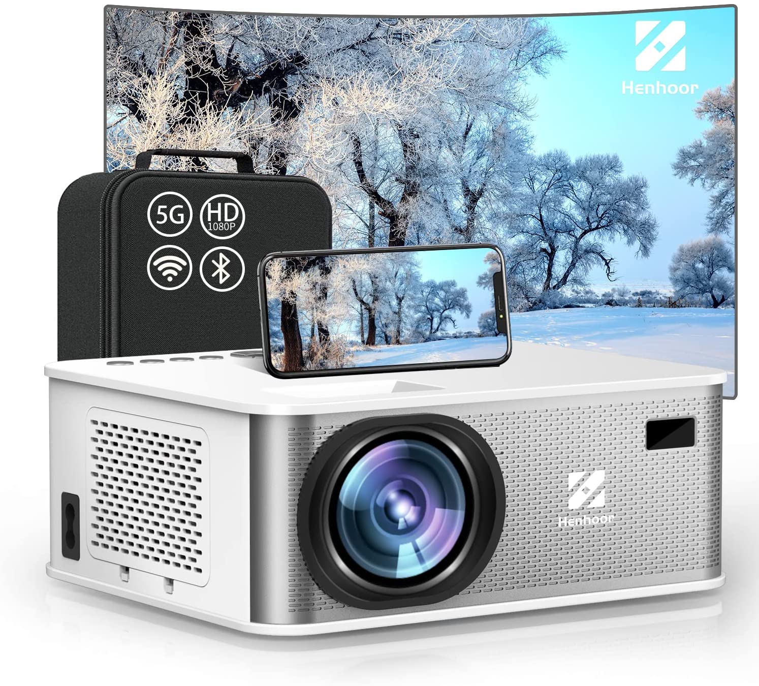 Henhoor Full HD 1080P 5G WiFi Bluetooth Projector