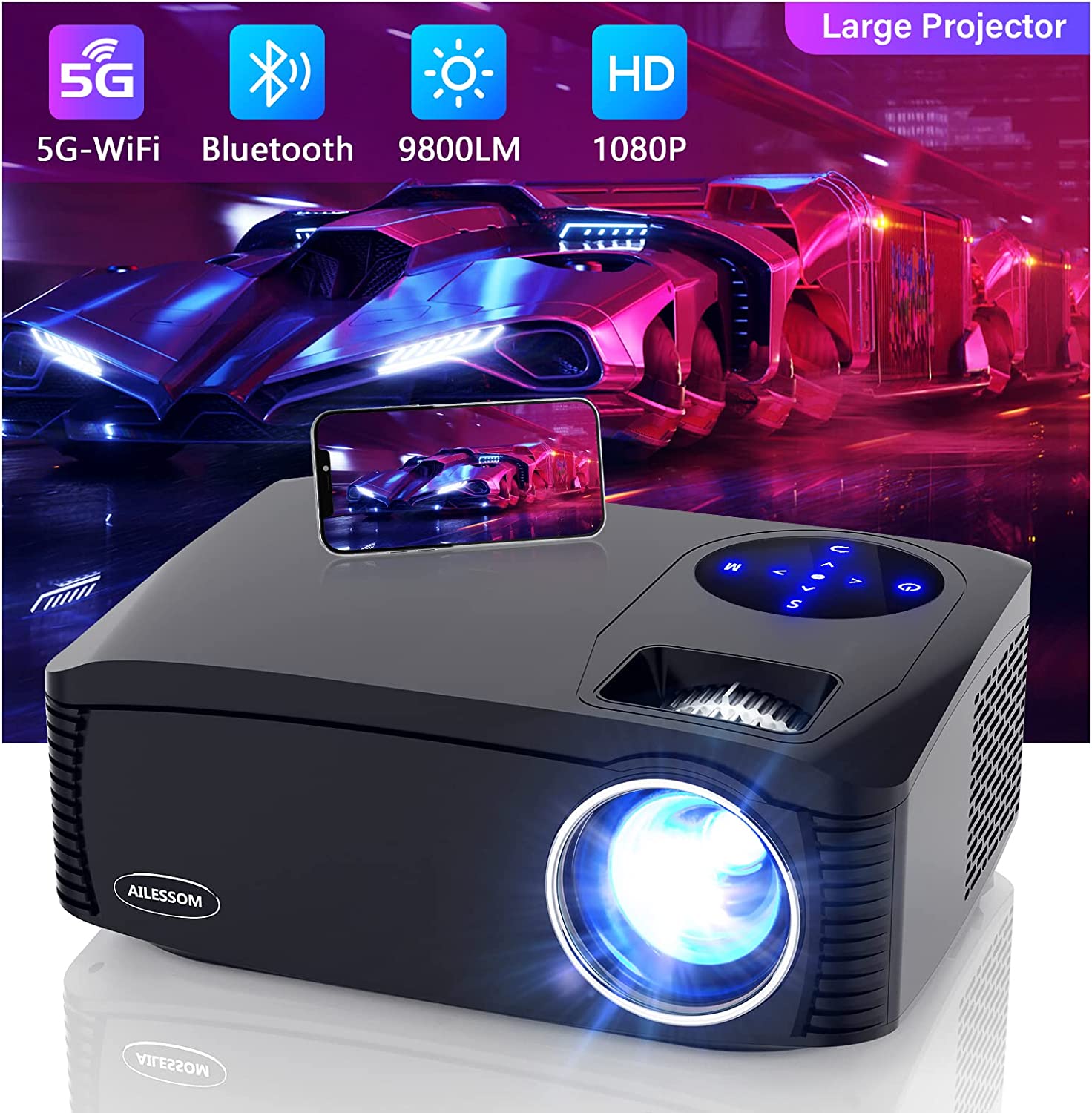 Native 1080P 5G WiFi Bluetooth Projector, AILESSOM 9800LM 450