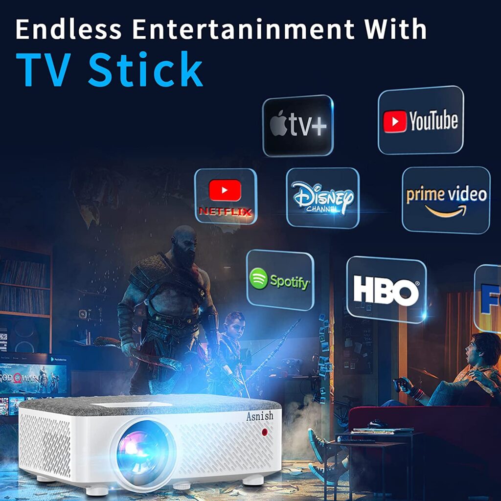 endless entertainment with asnish hd projector - tv stick, laptop, phones