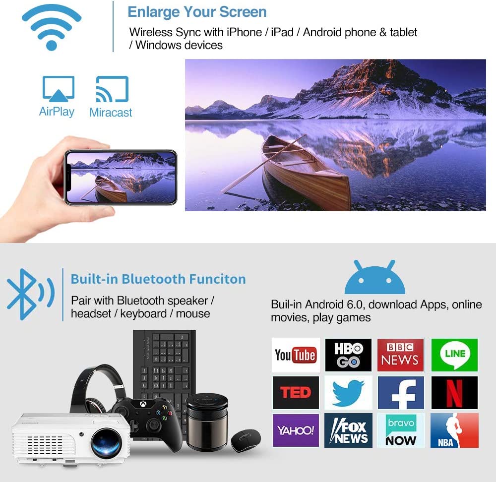 wireless bluetooth wifi eug projector