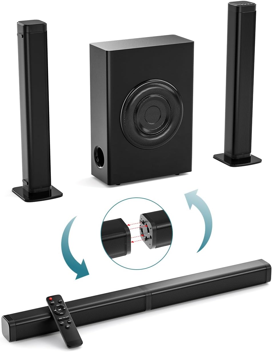 GEOYEAO Sound Bars for TV with Subwoofer, 2.1ch Home Audio Speaker & 3D & 240W Deep Bass Subwoofer