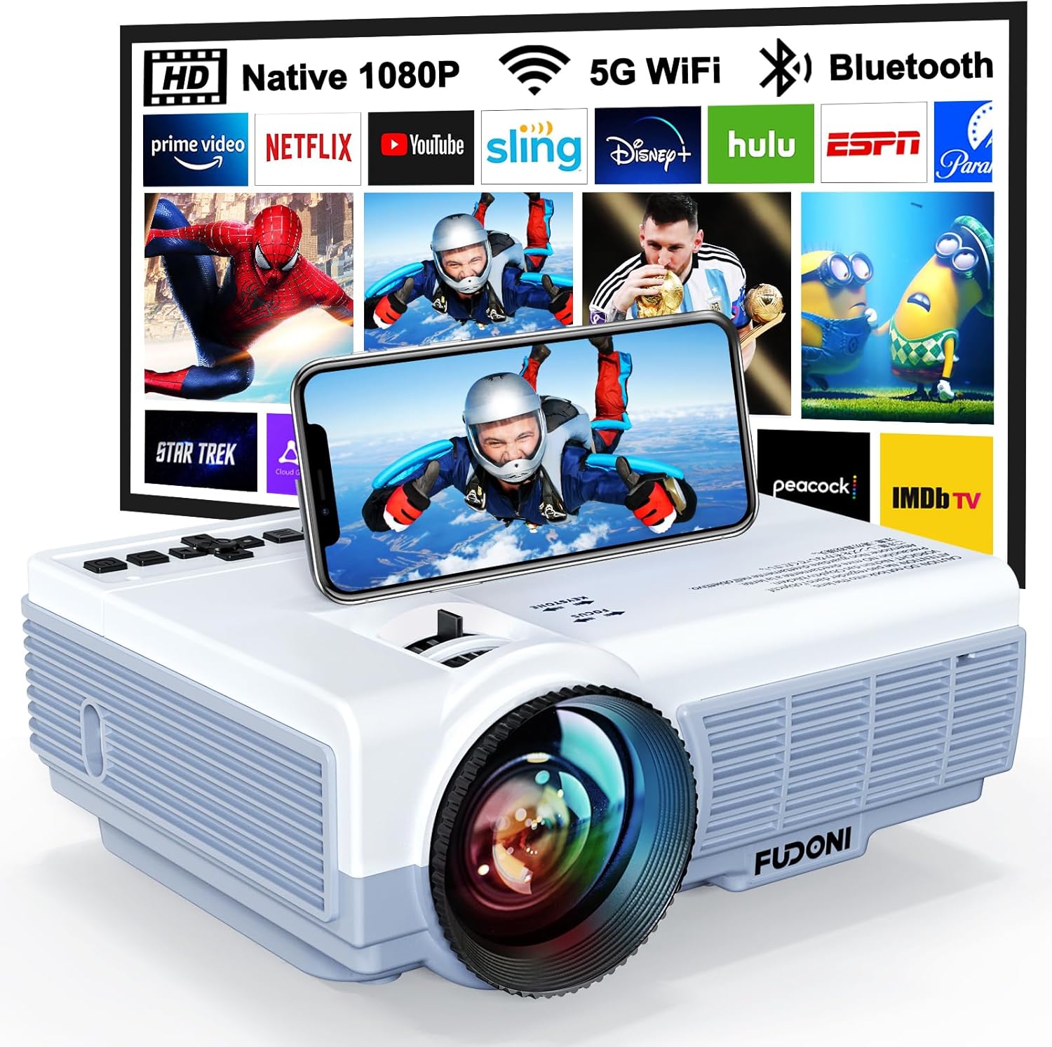FUDONI Upgrade Projector Native 1080P 14000L 4K Supported